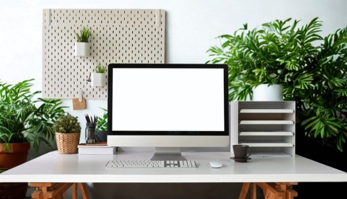 Mẹo trang trí bàn làm việc văn phòng đẹp gọn gàng 6 mang thien nhien vao